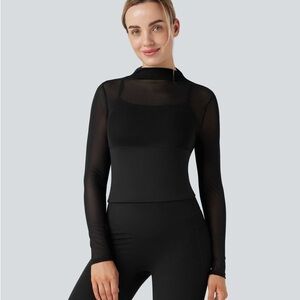 Halara: Contrast Mesh Long Sleeve 2-in-1 Yoga Sports Top-Longer Length